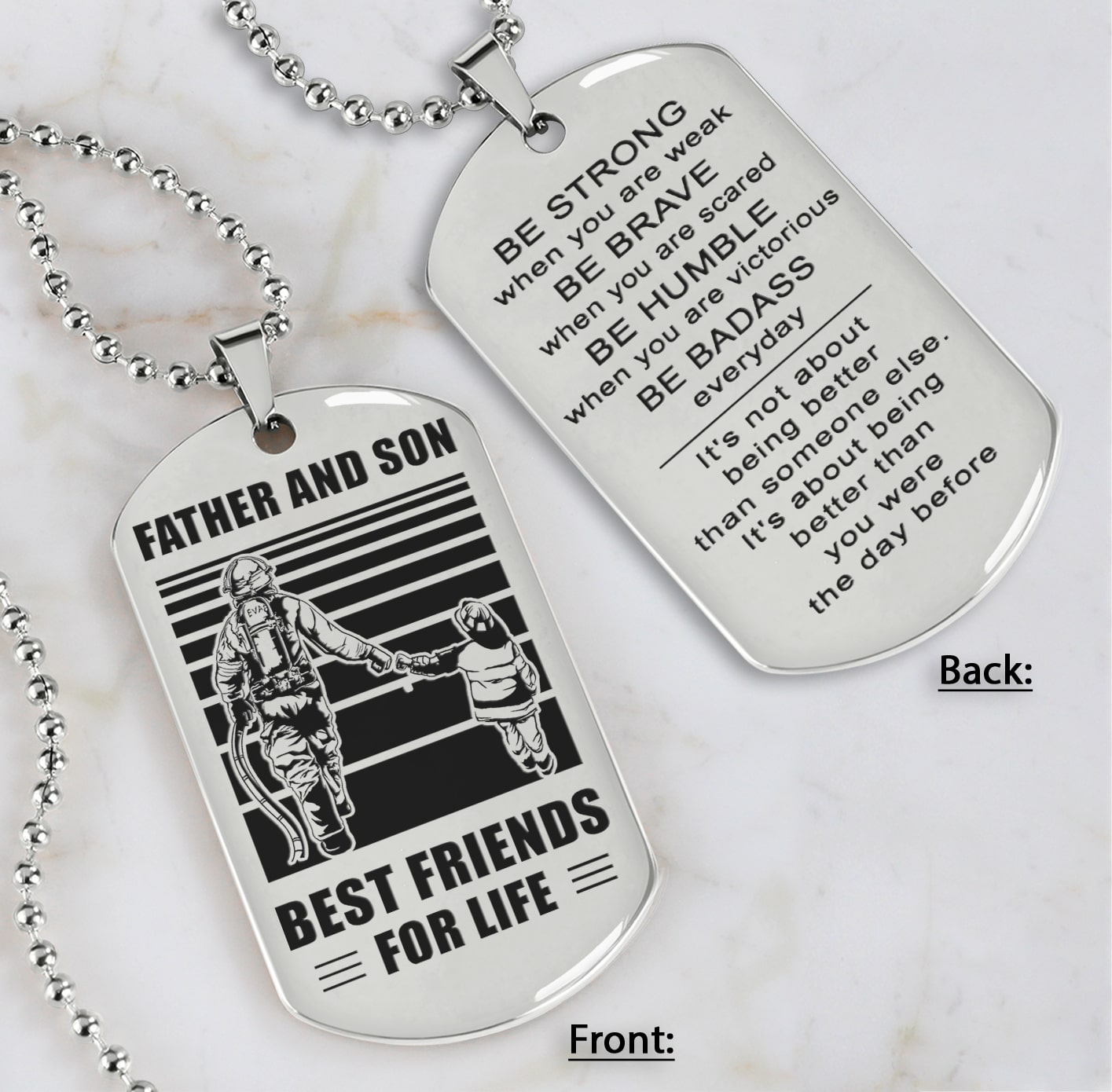 family double side dog tag father and son best friend for life be strong when you are weak be badass everyday gift for your son