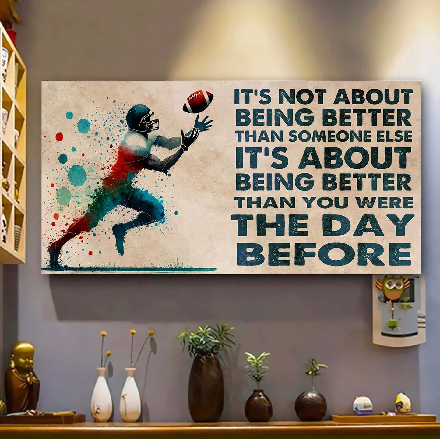 water color american football poster canvas it is not about being better than someone else