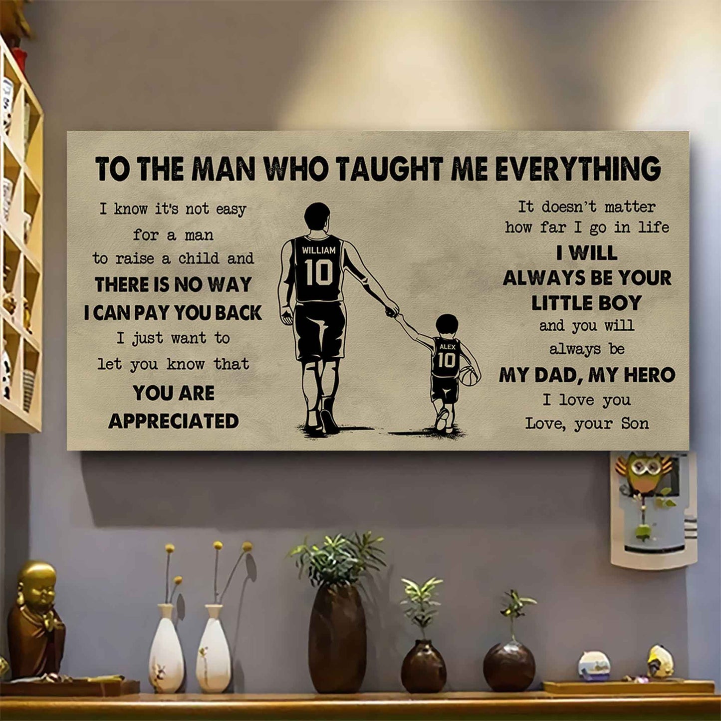 sport-family to the man who taught me everything - you will always be my hero poster canvas gift for father - photo upload