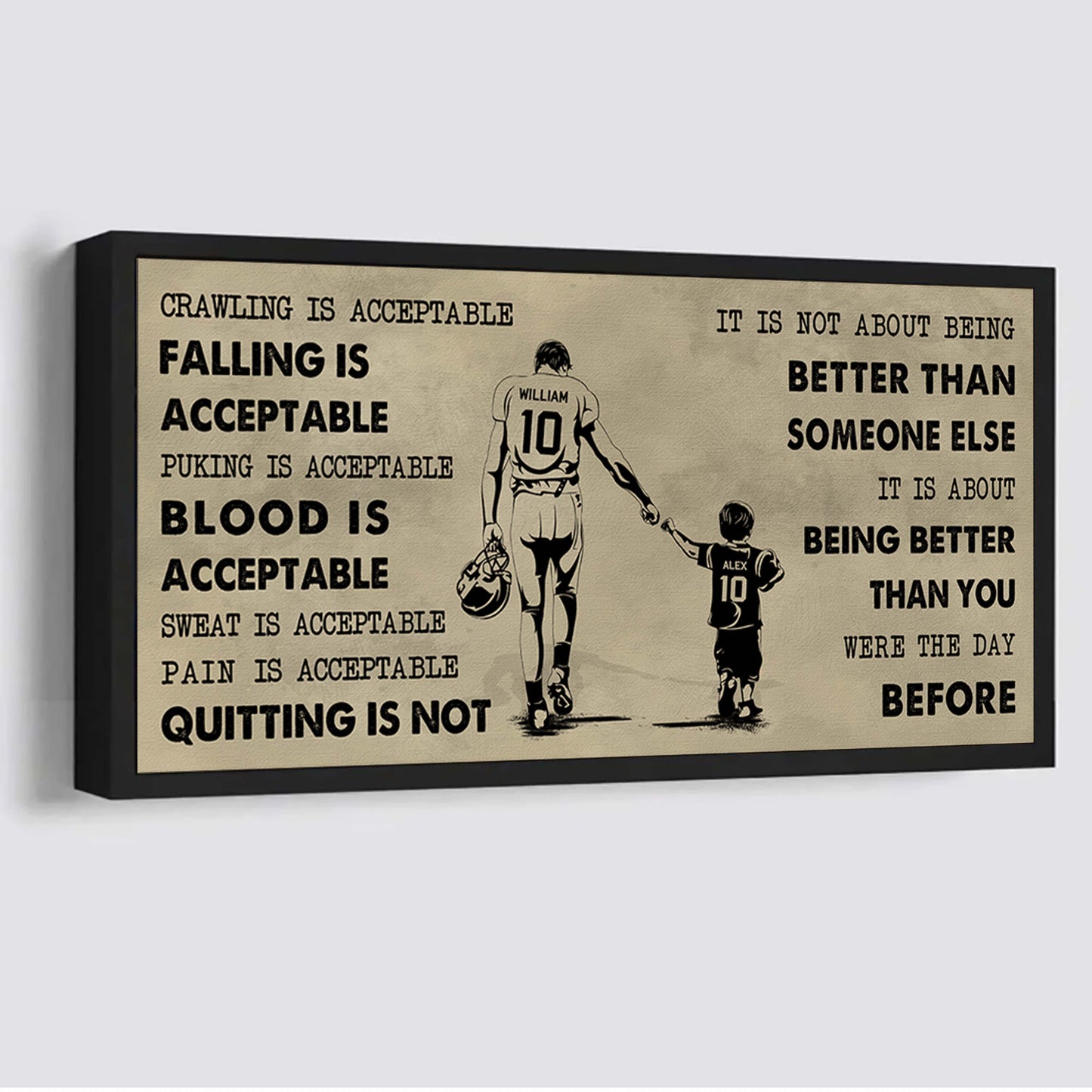 soccer poster canvas from dad to son quitting is not - it is not about being better than someone else