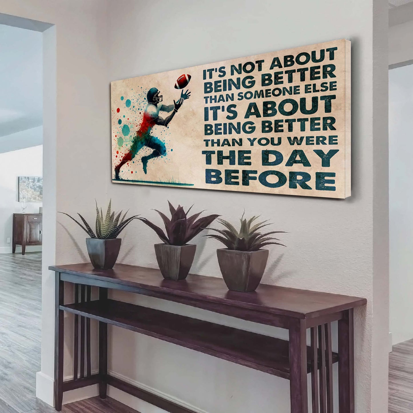 water color american football poster canvas it is not about being better than someone else