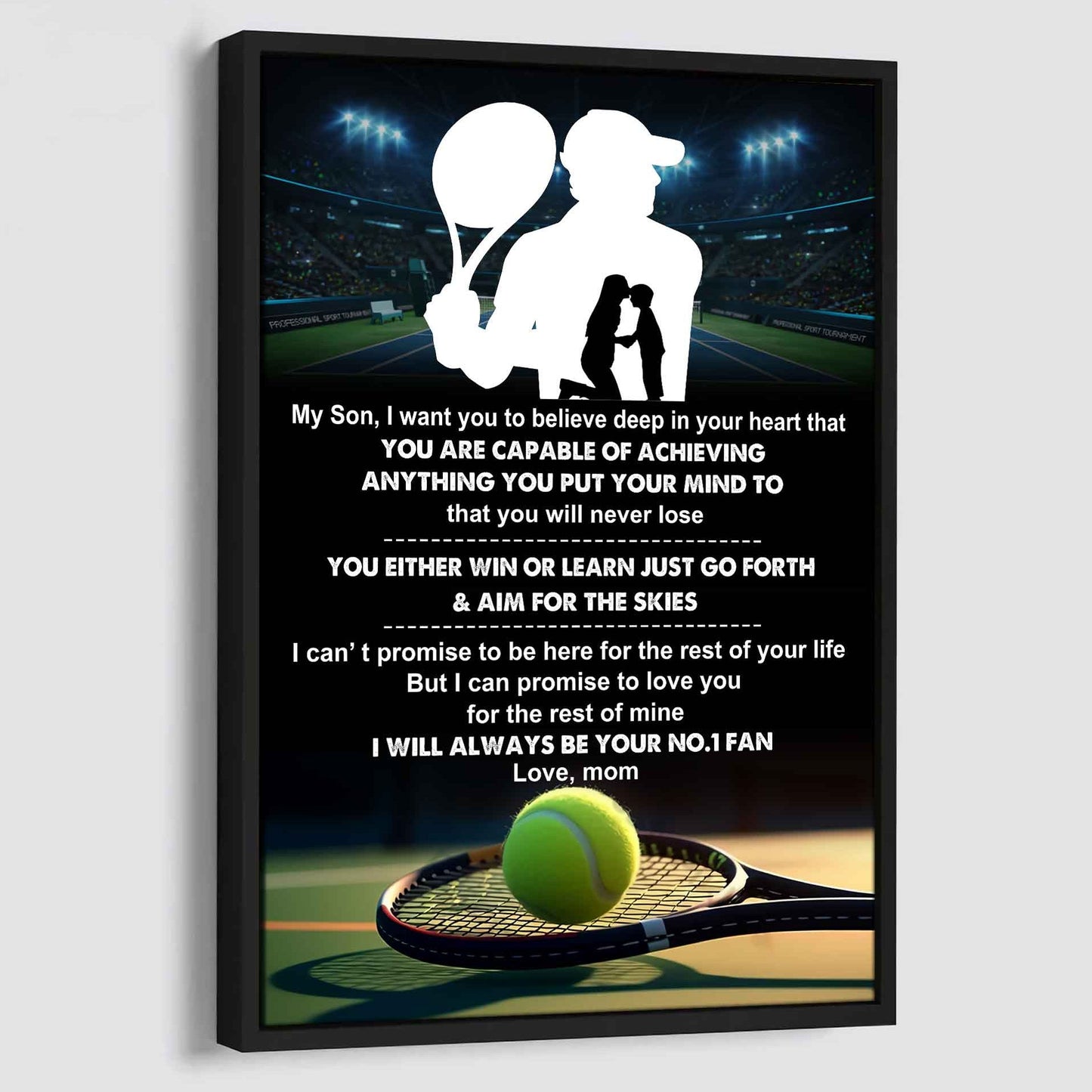 sport poster canvas mom to son - you will never lose you either win or learn i will always your no 1 fan