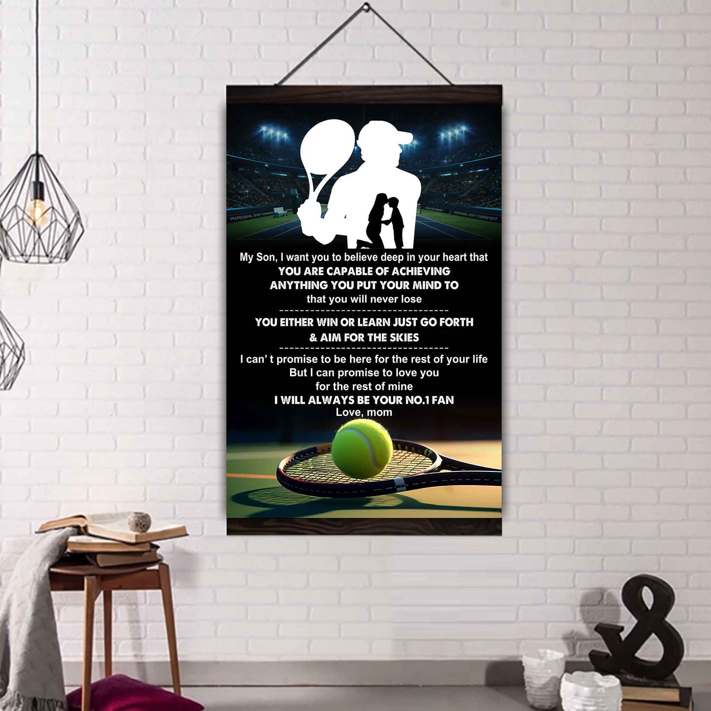 sport poster canvas mom to son - you will never lose you either win or learn i will always your no 1 fan