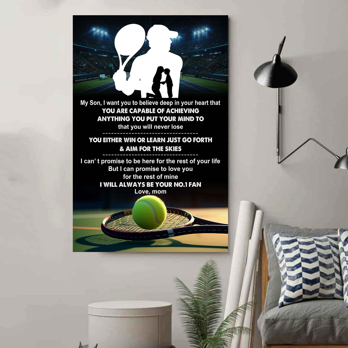 sport poster canvas mom to son - you will never lose you either win or learn i will always your no 1 fan