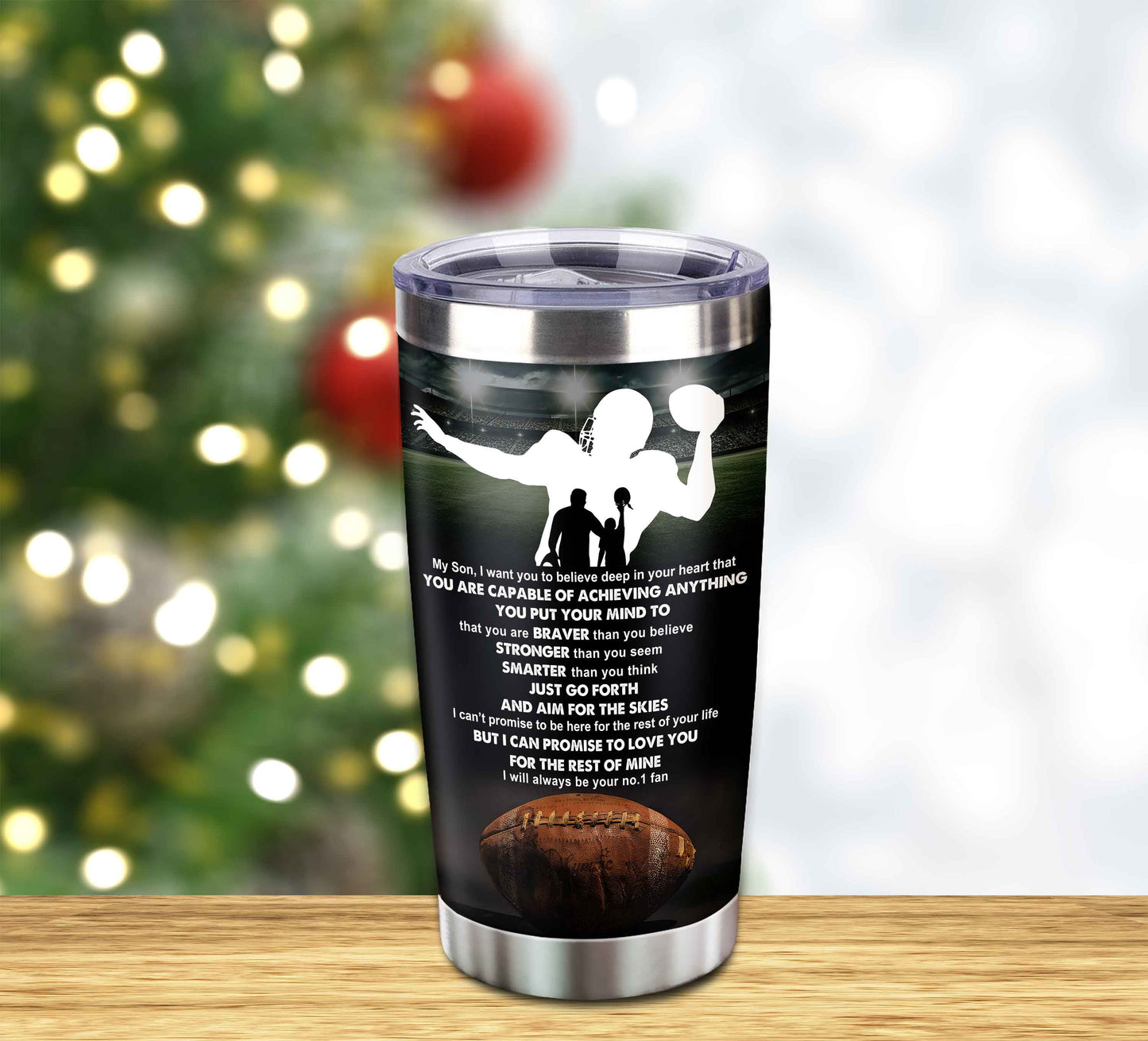 customizable tumbler to my son with inspriration quotes from dad and mom