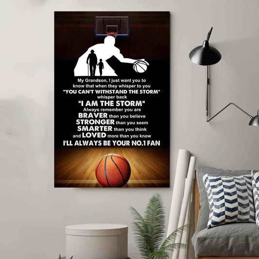 Sport Poster Canvas Granpa To Grandson - Whisper Back I Am The Storm I Will Always Your No 1 Fan