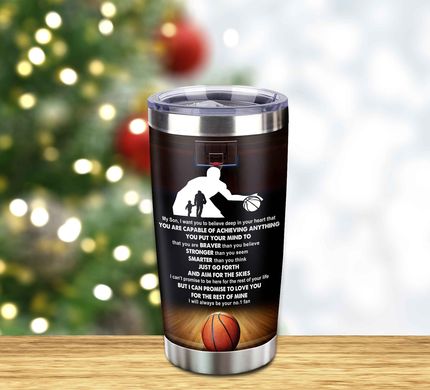 customizable tumbler to my son with inspriration quotes from dad and mom