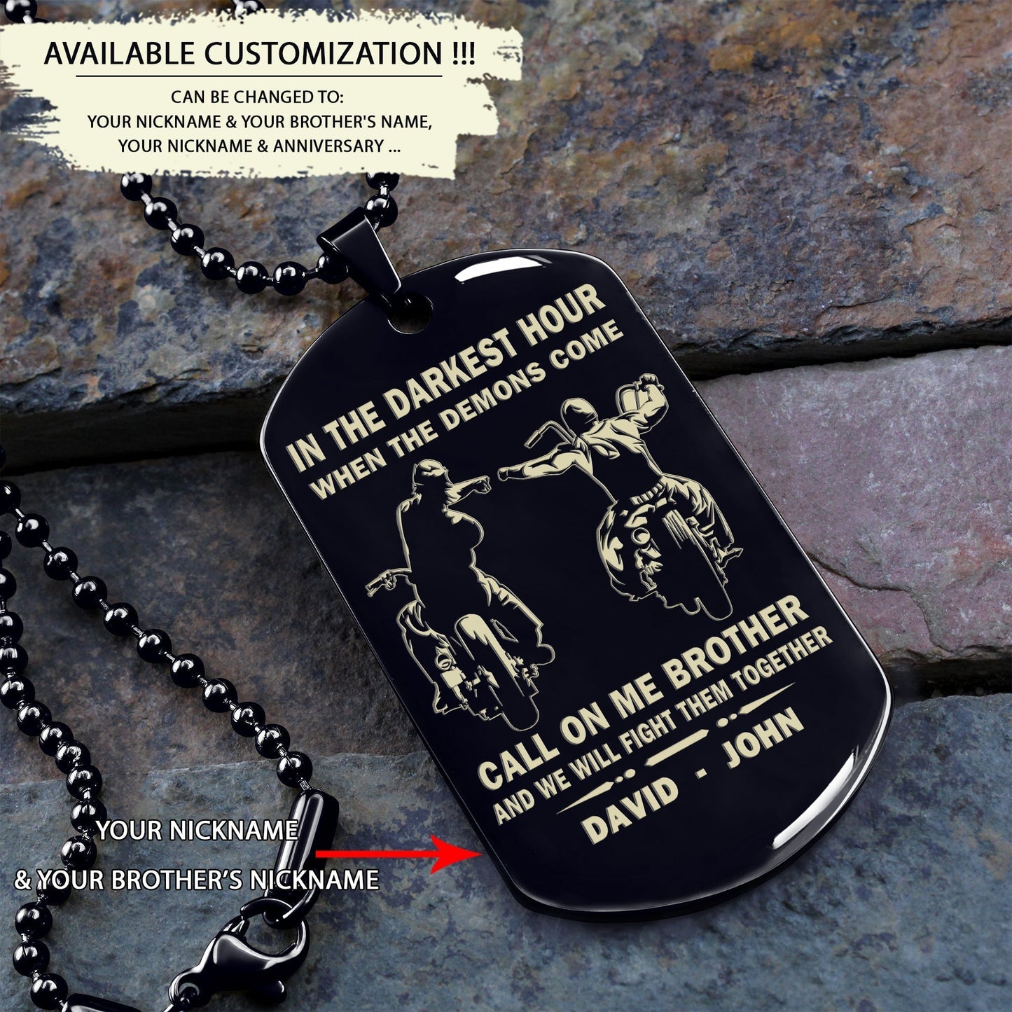 personalized one sided dog tag call on me brother and we will fight them together