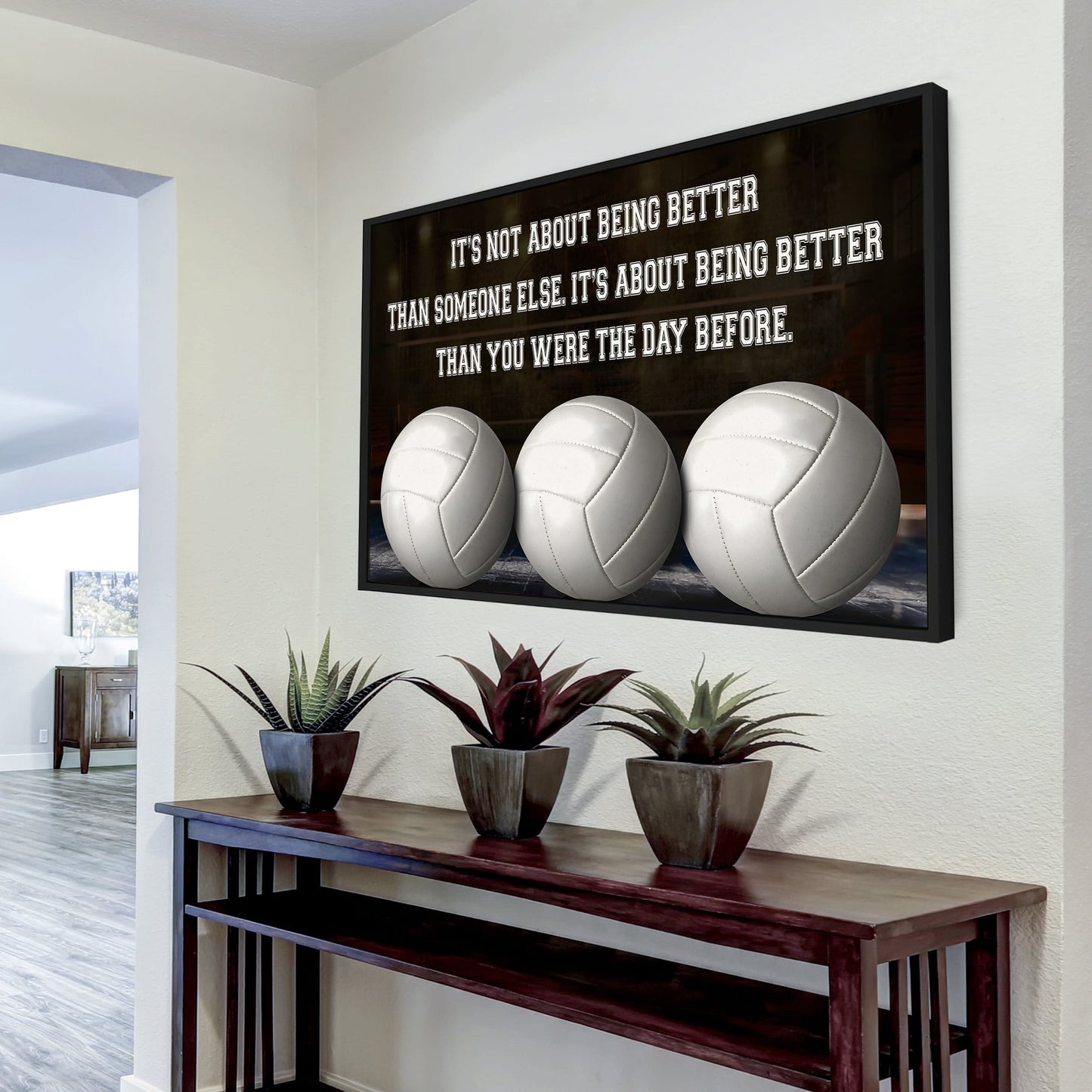 white volleyball customizable poster canvas - it is not about better than someone else, it is about being better than you were the day before