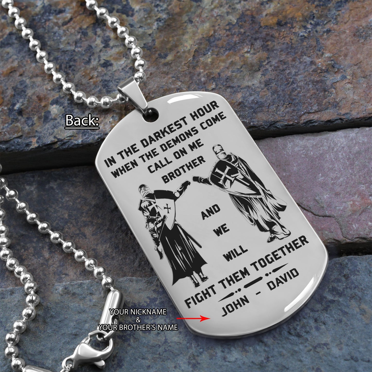 viking customizable engraved brother dog tag gift from brother, in the darkest hour, when the demons come call on me brother and we will fight them together