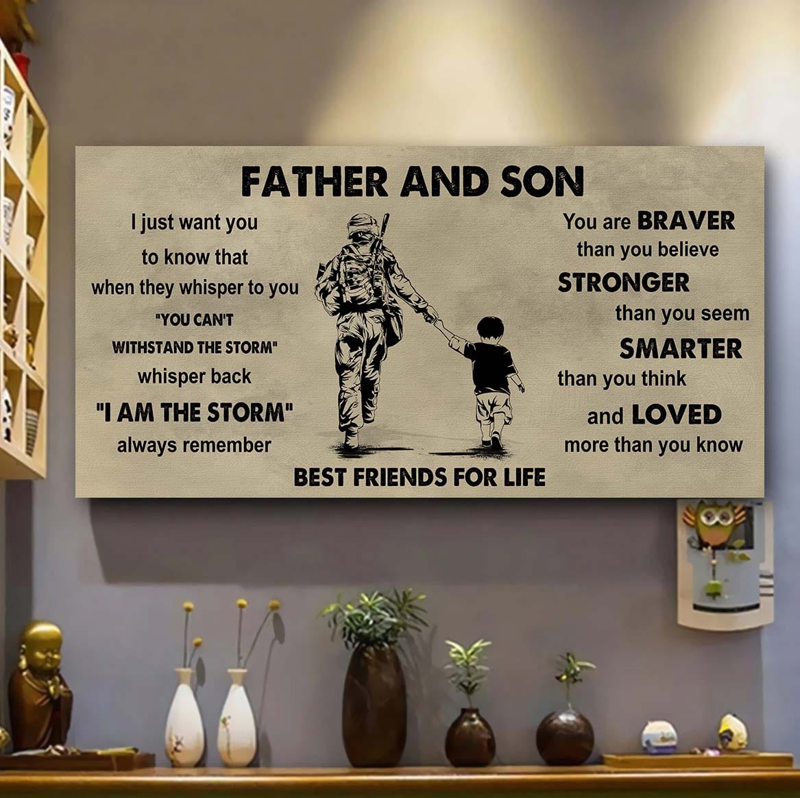 soldier father and son best friends for life - i am the storm poster canvas gift for son from father