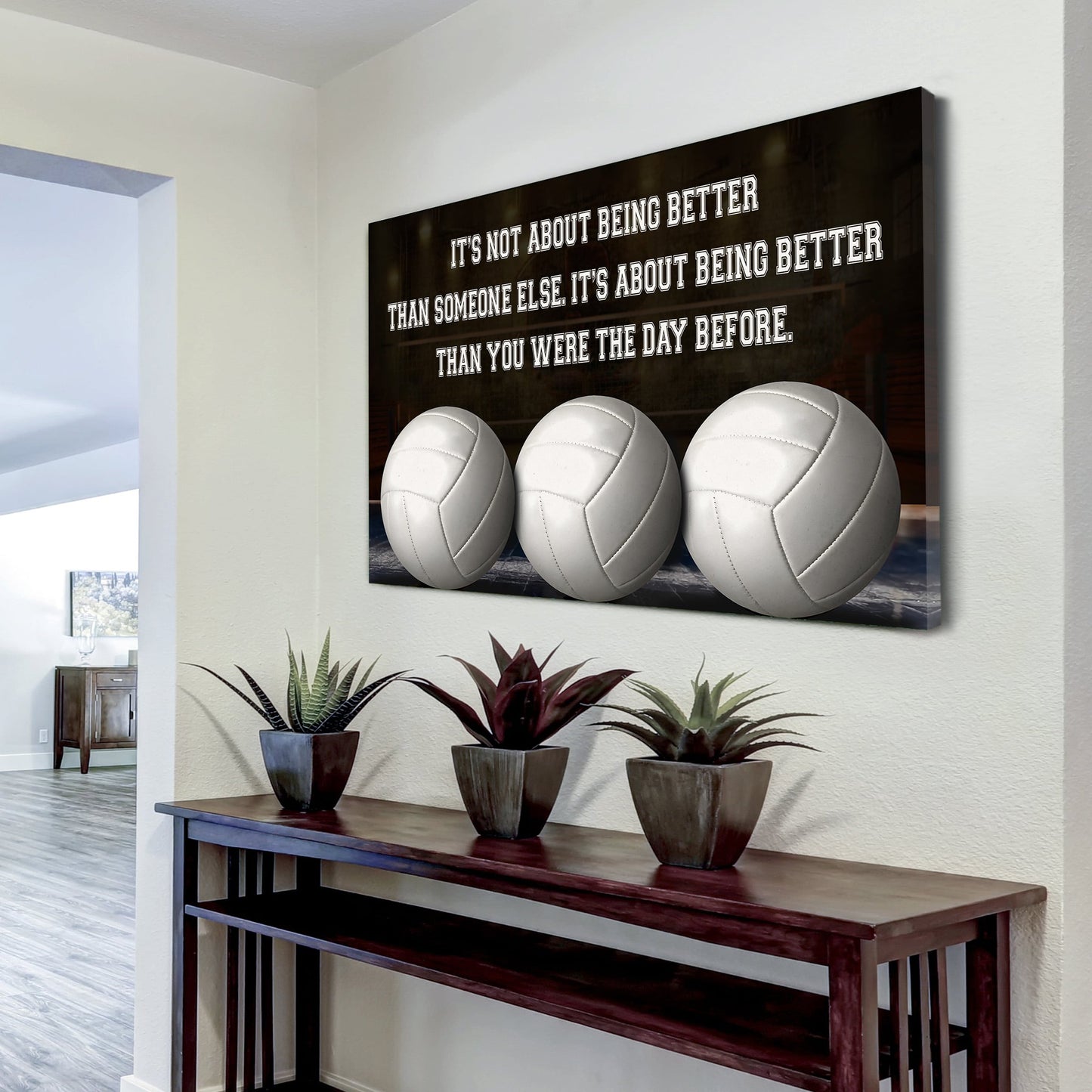 white volleyball customizable poster canvas - it is not about better than someone else, it is about being better than you were the day before