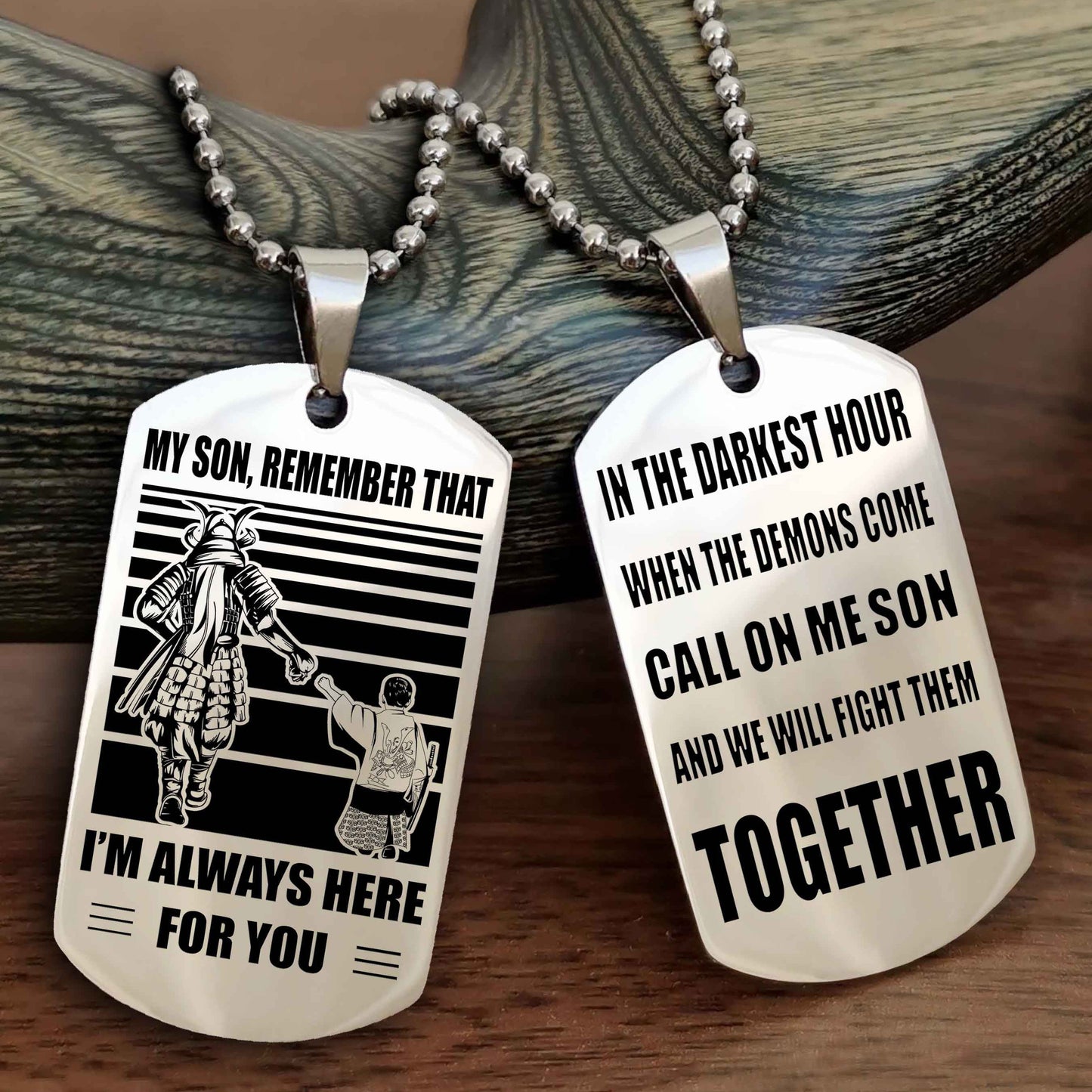 DRB Personalized Double Sided Dog Tag My Son Remember That I Will Always Here Call On Me Son And We Will Fight Them Together