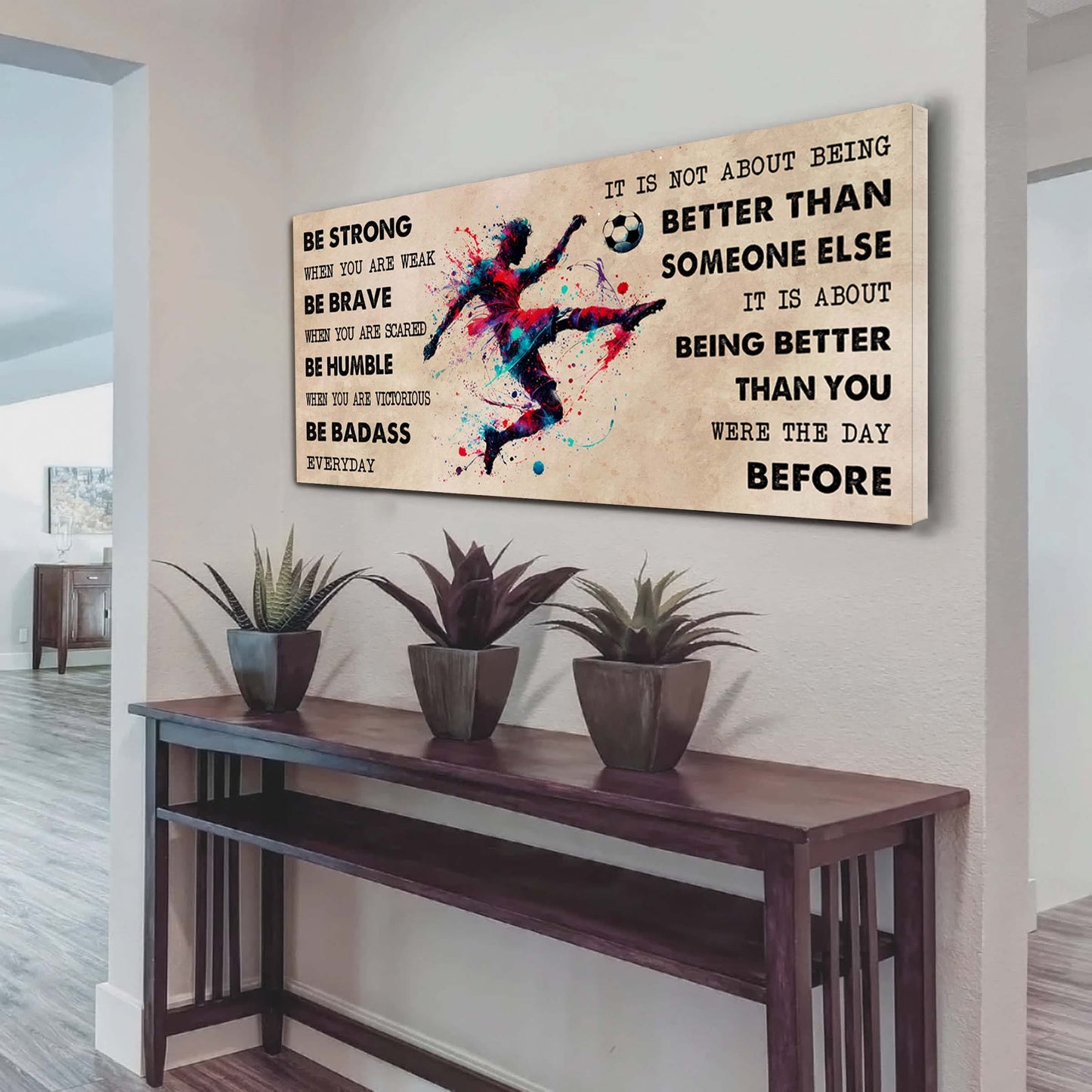 water color tennis poster canvas it is not about being better than someone else - be strong when you are weak be badass everyday