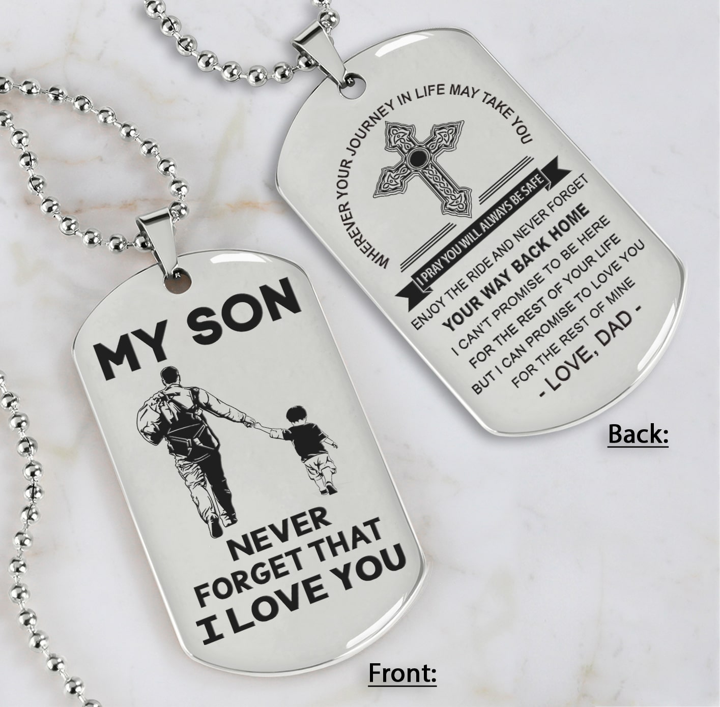 cross personalized double sided dog tag my son never forget that i love you - message on the back side