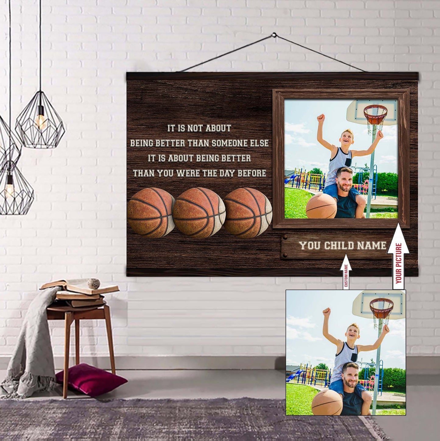 basketball personalized picture and name it's not about being better than someone else it's about being better than you were the day before