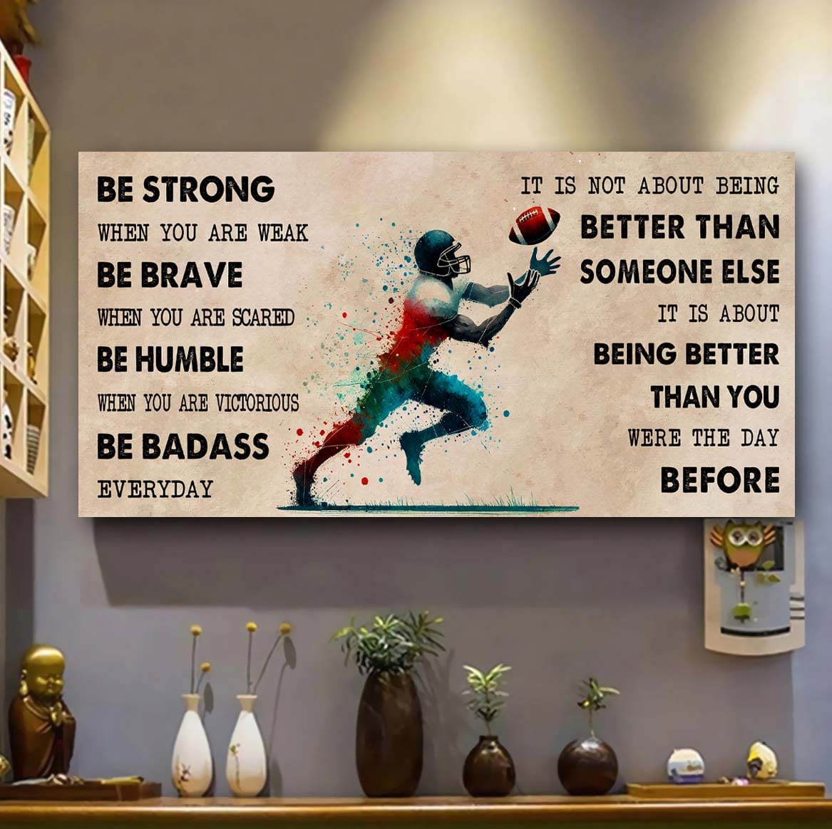 water color tennis poster canvas it is not about being better than someone else - be strong when you are weak be badass everyday