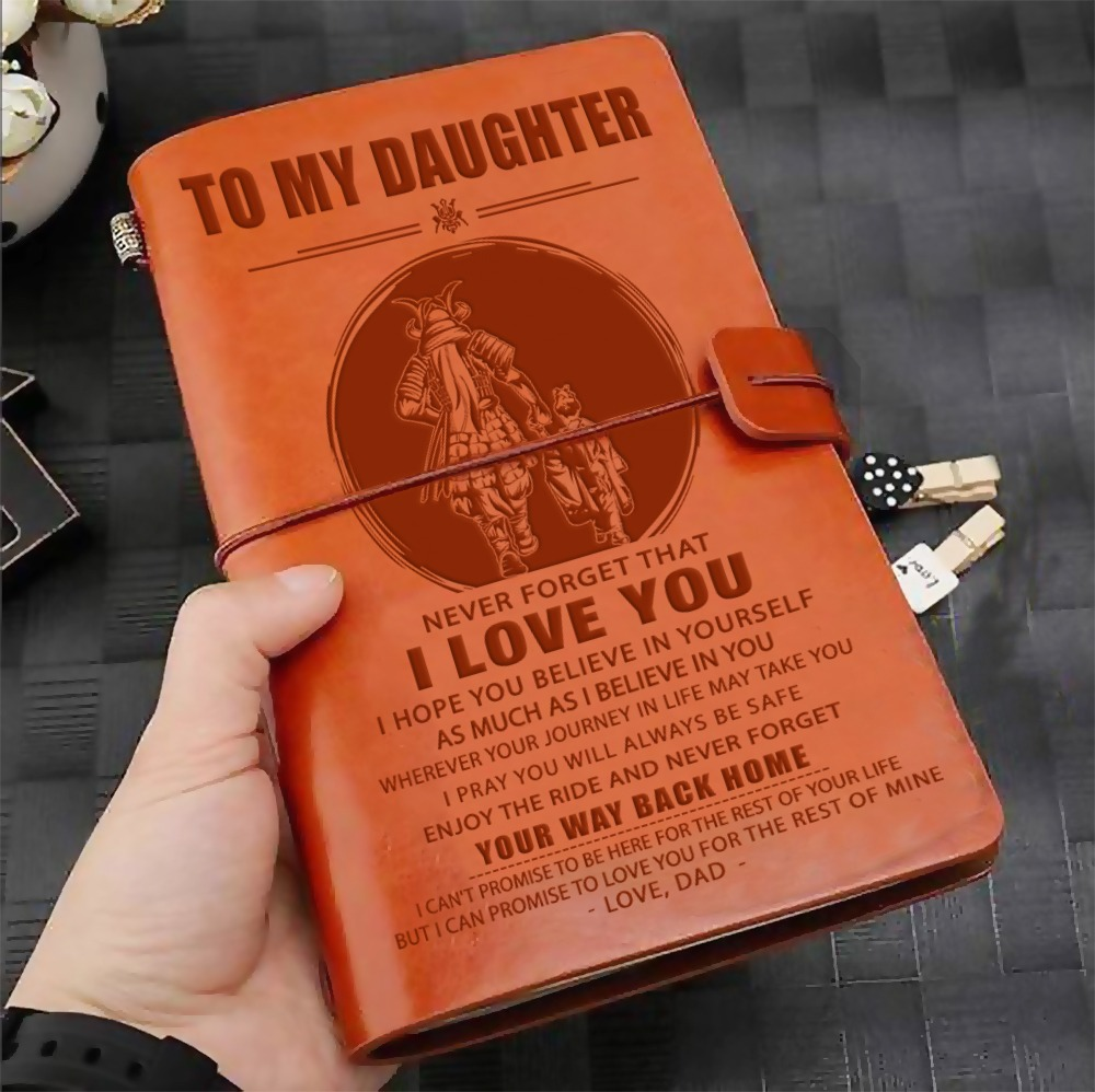 samurai leather journal notebook gifts from dad mom to daughter, be strong be brave be humble, it is not about better than someone else, it is about being better than you were the day before