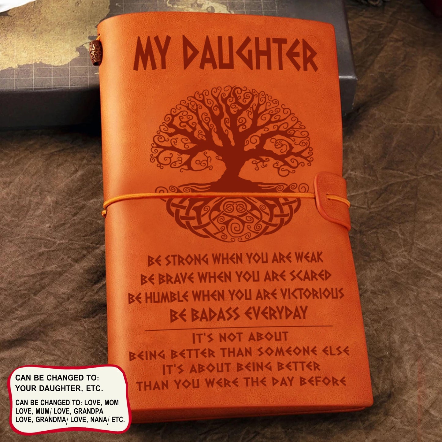 vikings leather journal notebook from dad mom to daughter, be strong