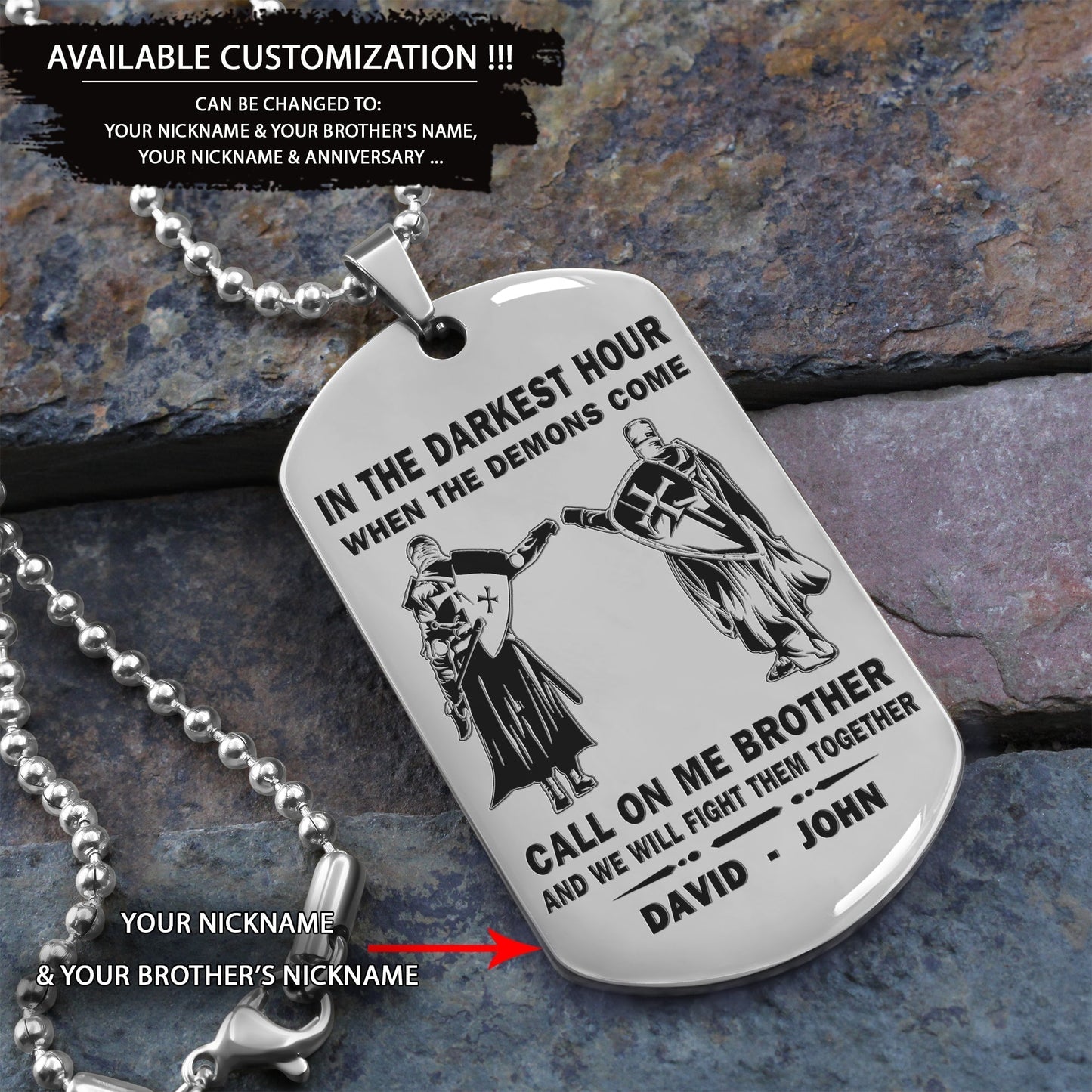 personalized one sided dog tag call on me brother and we will fight them together