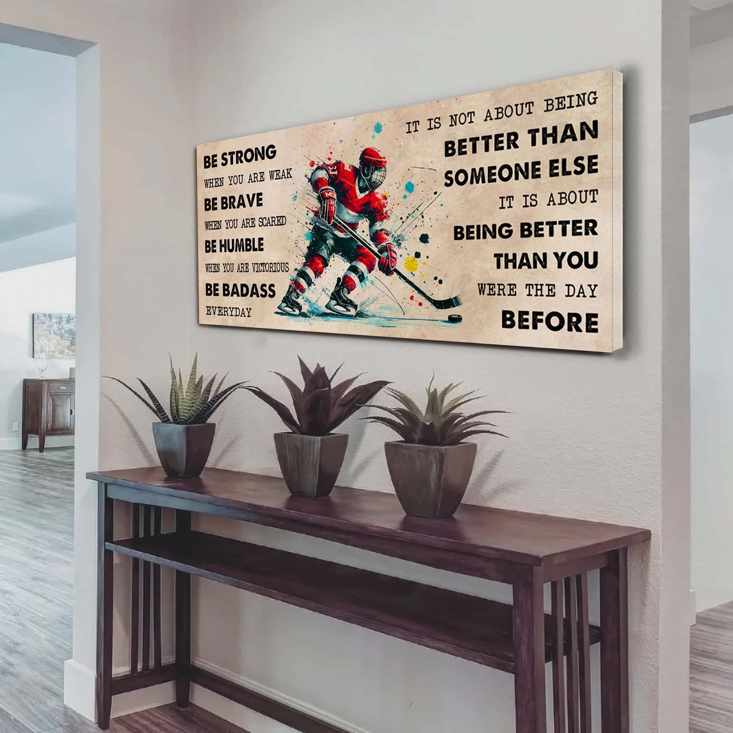 water color soccer poster canvas it is not about being better than someone else - be strong when you are weak be badass everyday
