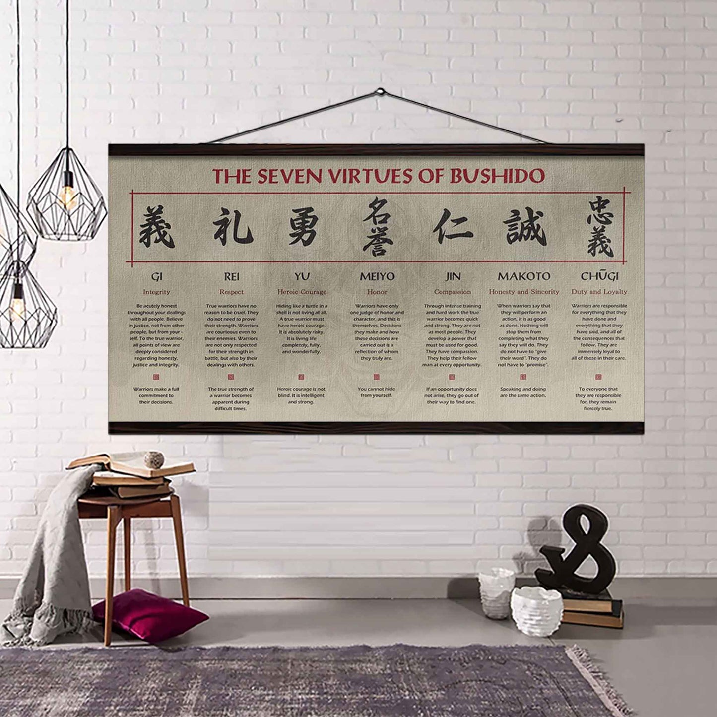 samurai poster canvas-the seven virtues of bushido