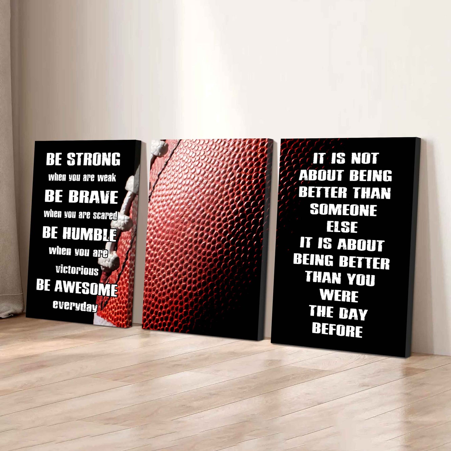 3-Piece - Be Awesome - Motivational Soccer Canvas Wall Art Set