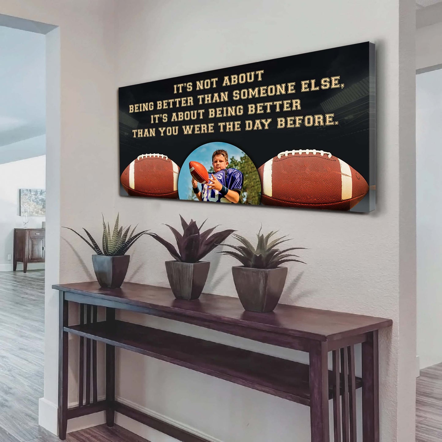 personalized photo soocer canvas it is not about being better than someone else it's about being better than you were the day before