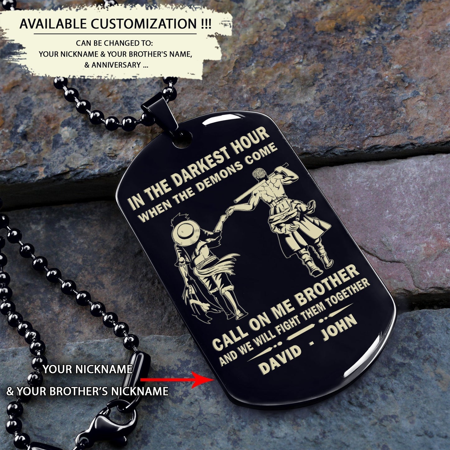 personalized one sided dog tag call on me brother and we will fight them together