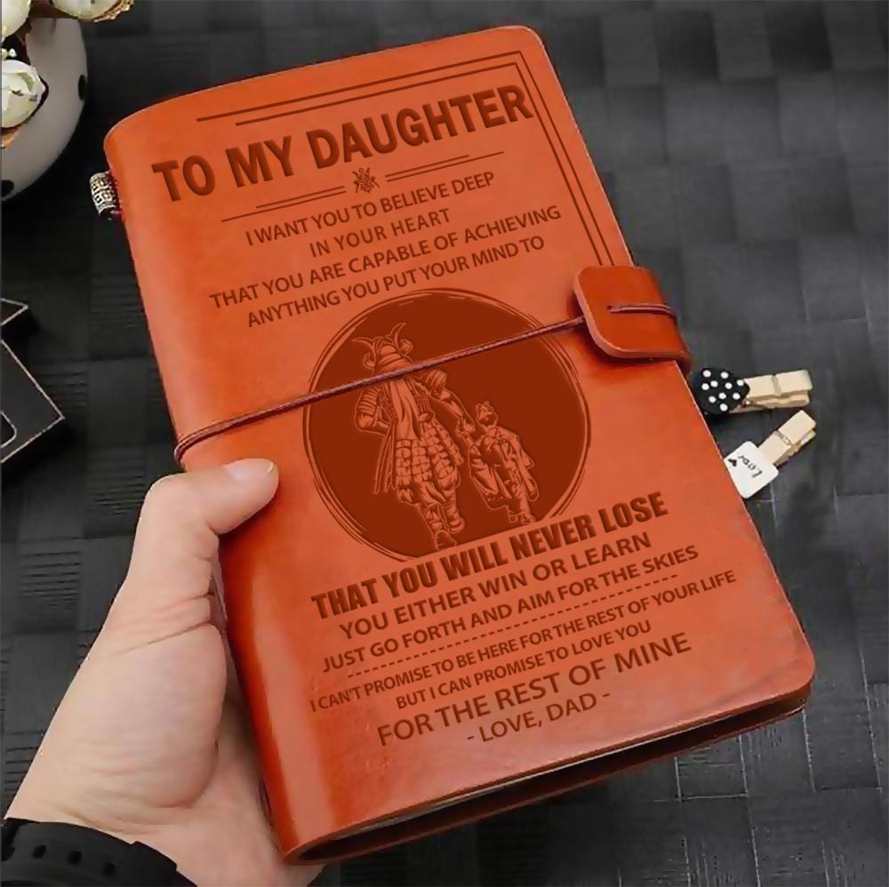 samurai leather journal notebook gifts from dad mom to daughter, be strong be brave be humble, it is not about better than someone else, it is about being better than you were the day before
