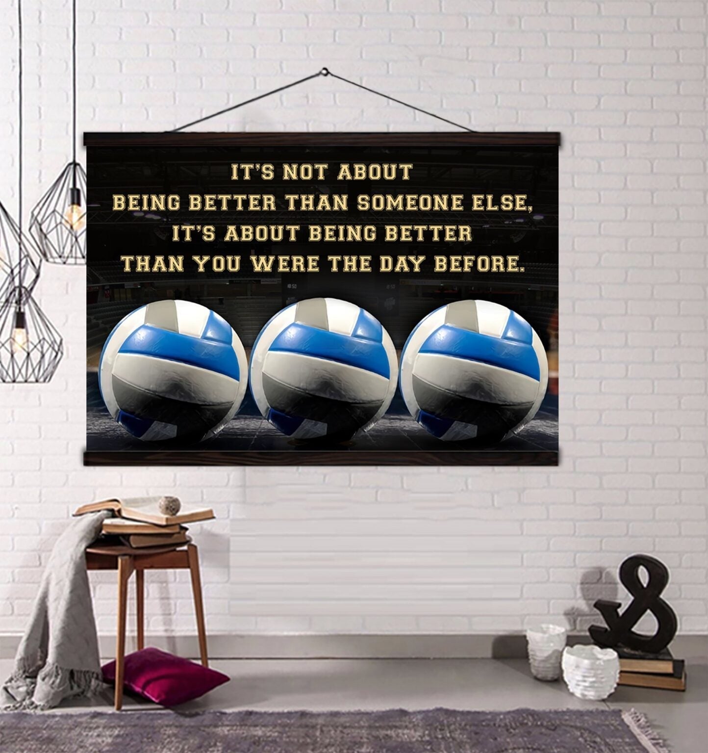 white volleyball customizable poster canvas - it is not about better than someone else, it is about being better than you were the day before
