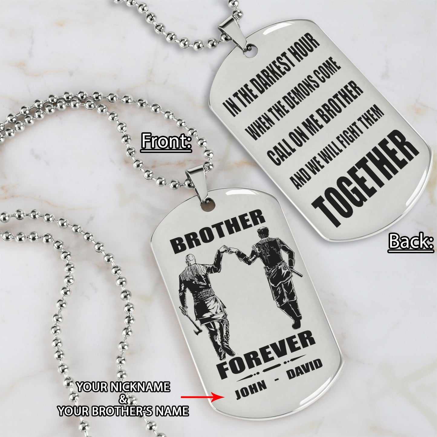 ver3w vikings customizable engraved black dog tag double sided gift from brother, brother forever