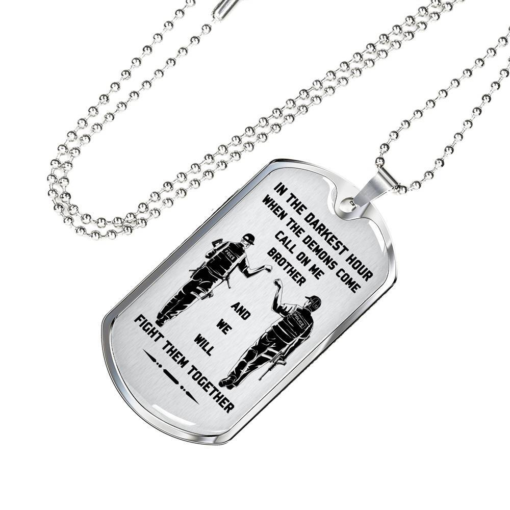 police silver dog tag call on me brother