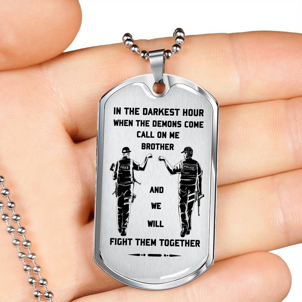 police silver dog tag call on me brother