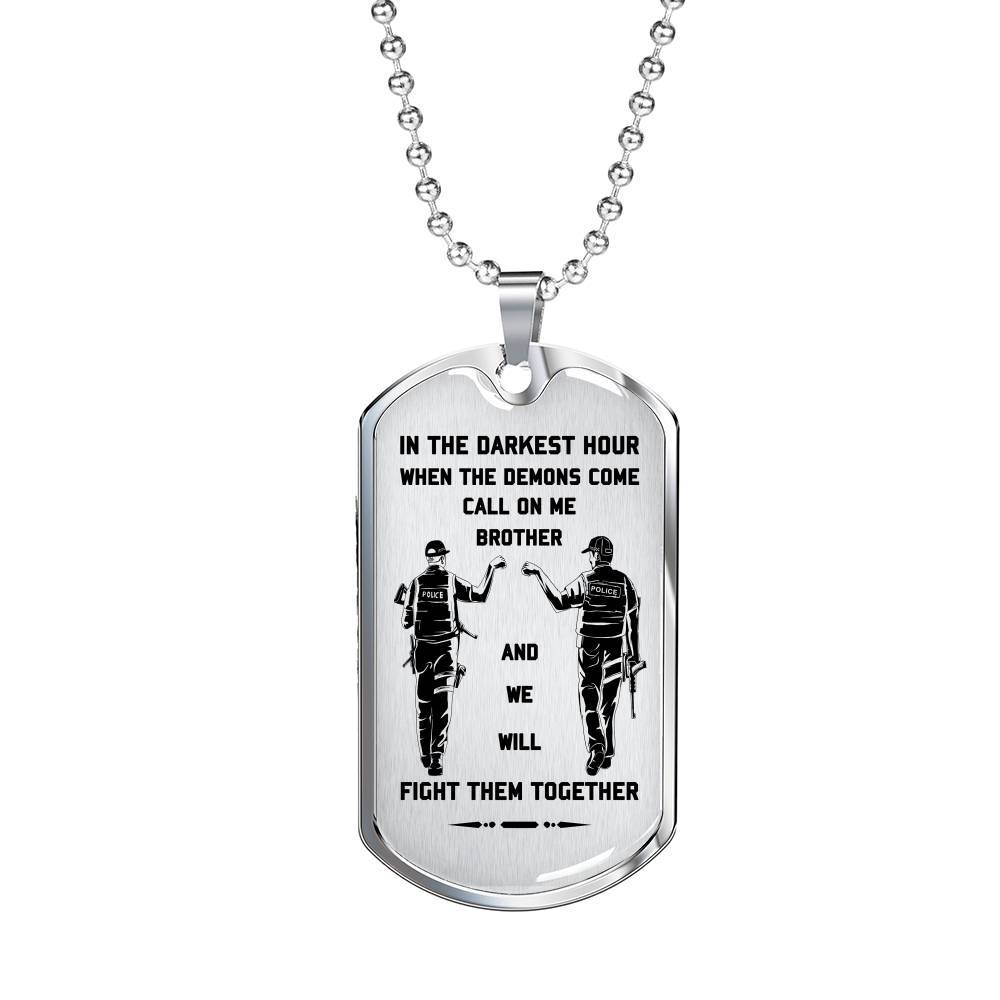 police silver dog tag call on me brother