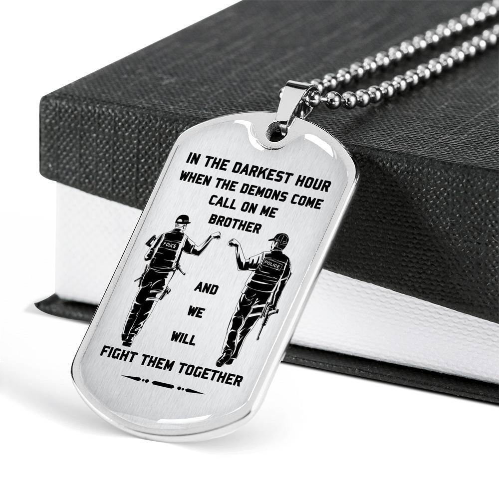 police silver dog tag call on me brother
