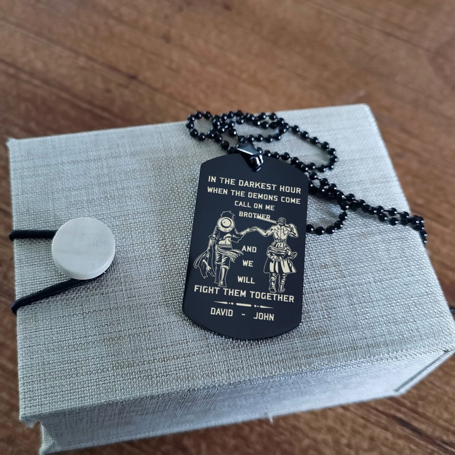 viking customizable engraved brother dog tag gift from brother, in the darkest hour, when the demons come call on me brother and we will fight them together