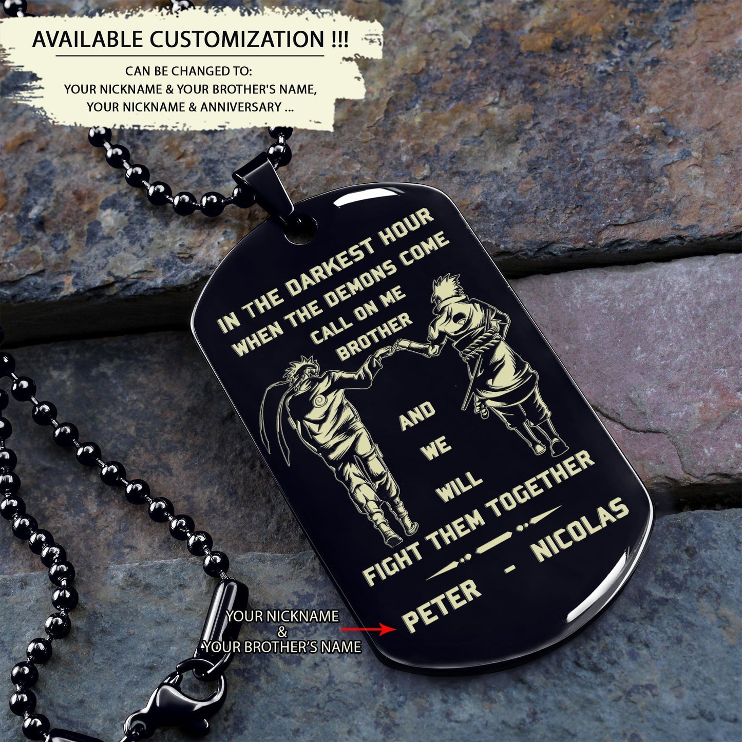 viking customizable engraved brother dog tag gift from brother, in the darkest hour, when the demons come call on me brother and we will fight them together