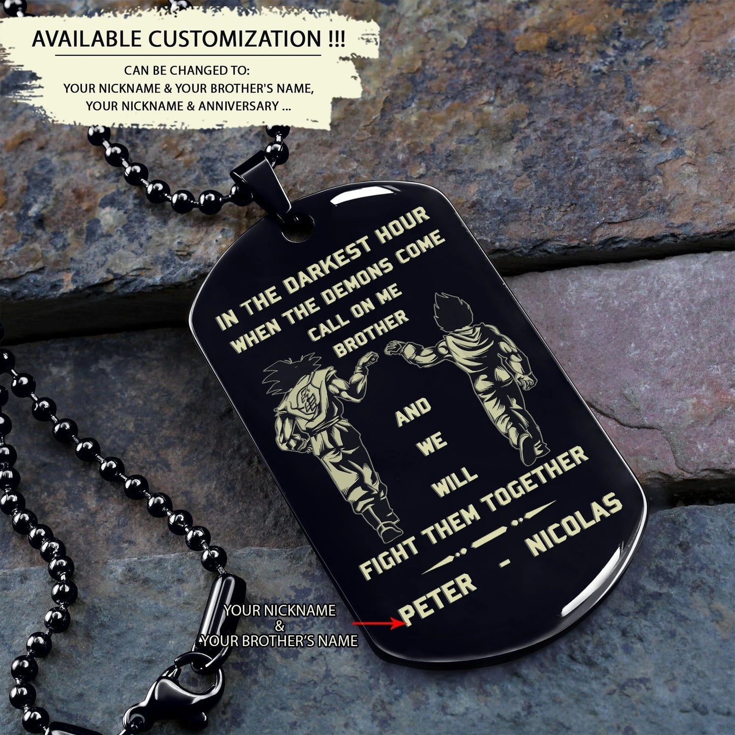 samurai customizable engraved brother dog tag gift from brother, in the darkest hour, when the demons come call on me brother and we will fight them together