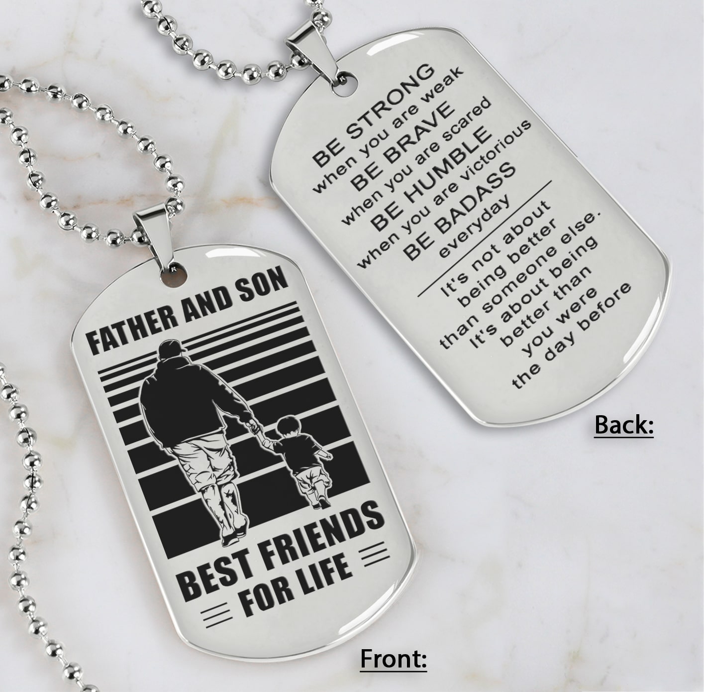 family double side dog tag father and son best friend for life be strong when you are weak be badass everyday gift for your son