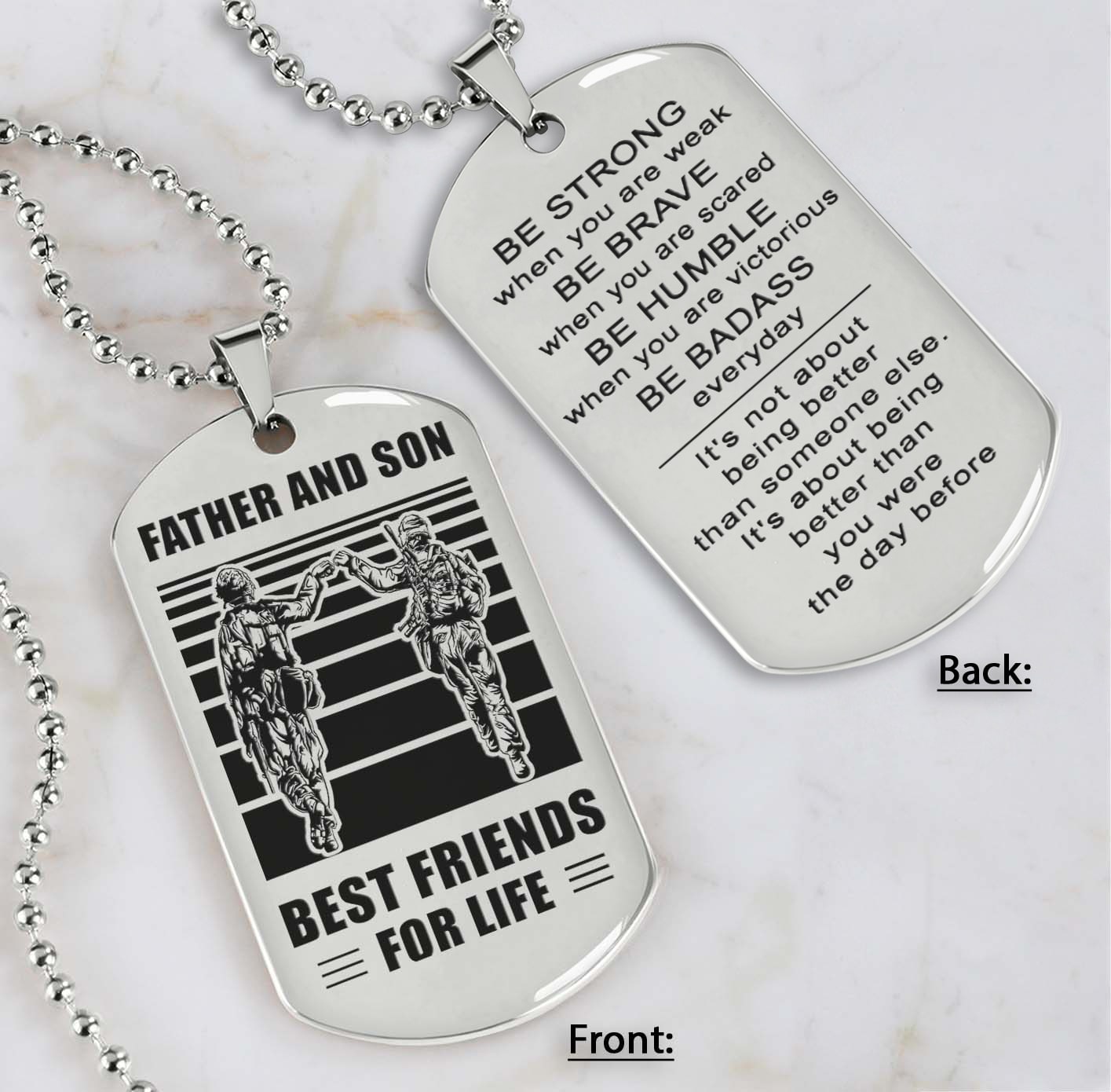 silver verison personalized double sided dog tag father and son best friends for life - message on the back side