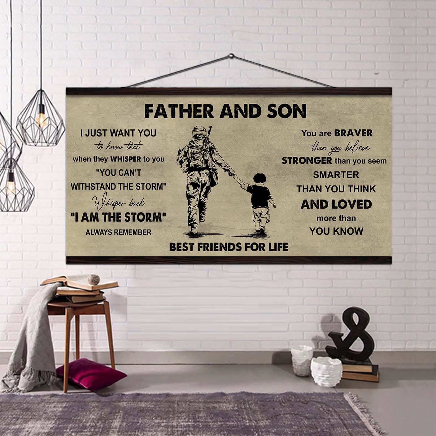 soldier father and son best friends for life - i am the storm poster canvas gift for son from father