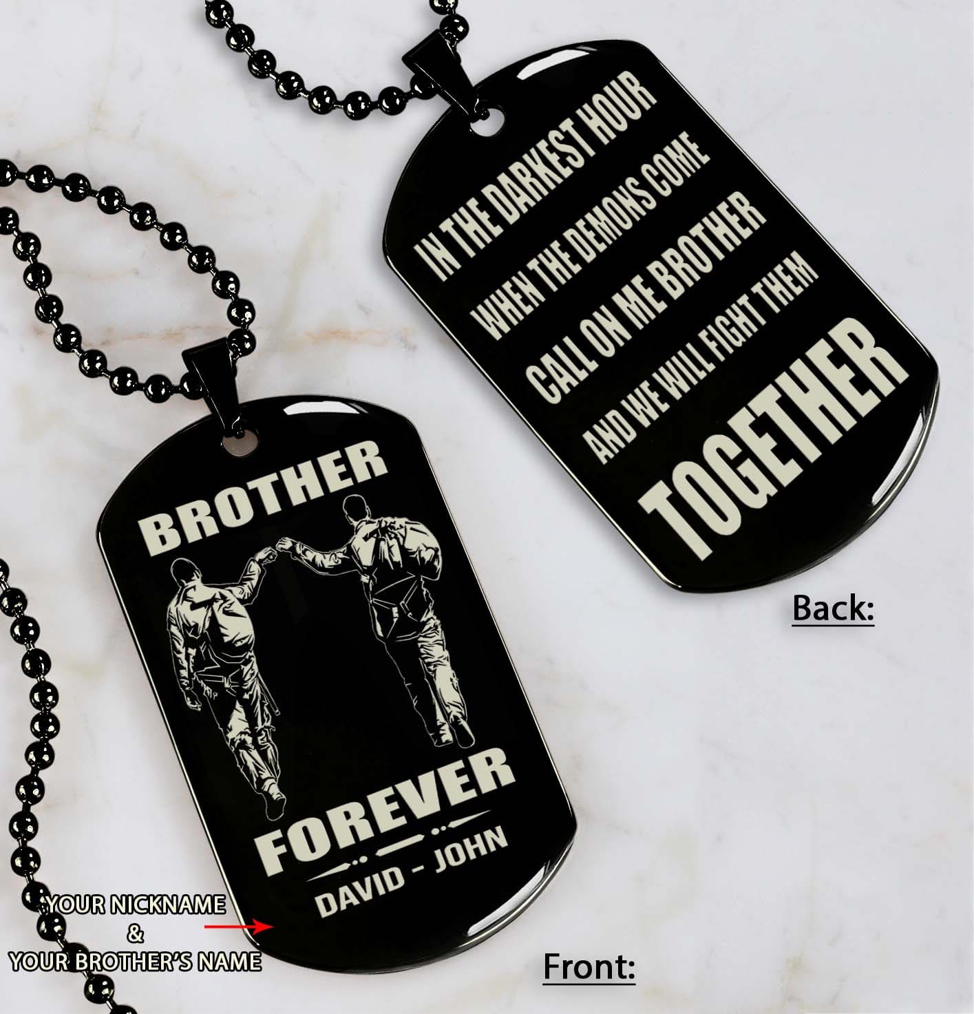 soldier customizable engraved black dog tag double sided gift from brother, brother forever