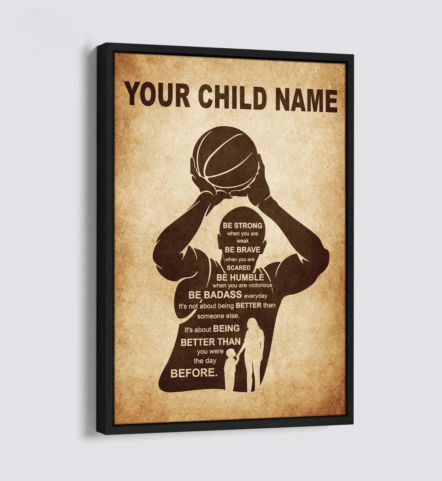 personalized your child name from mom to son basketball poster canvas it's not about being better than someone else it's about being better than you were the day before