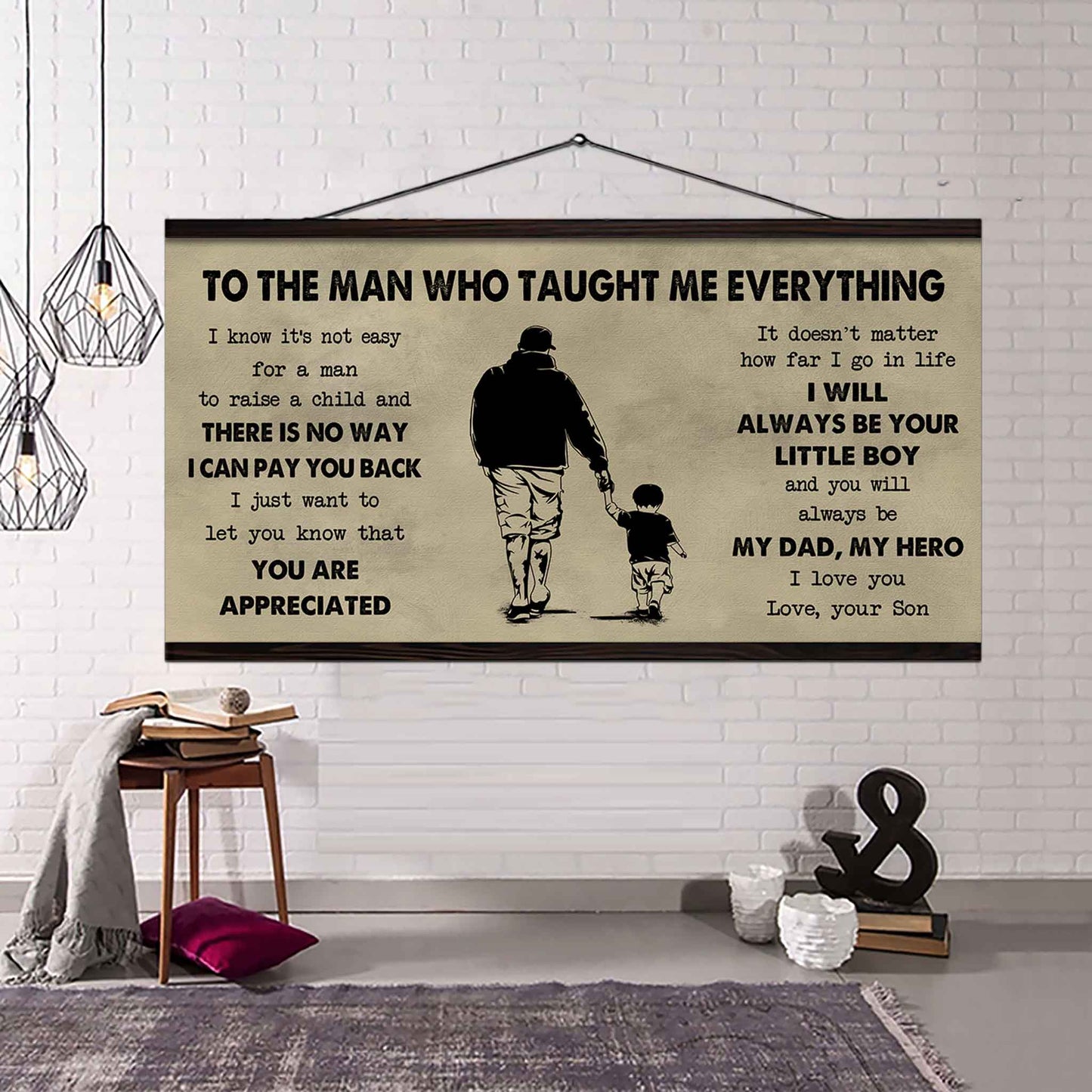 drb to the man who taught me everything - you will always be my hero poster canvas gift for father - photo upload