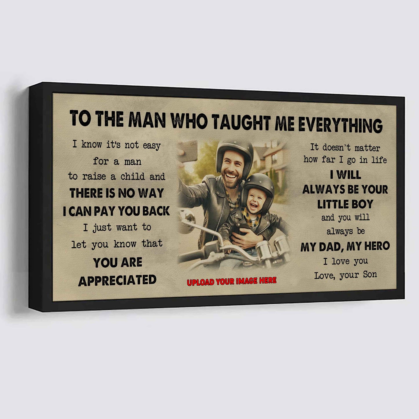 drb to the man who taught me everything - you will always be my hero poster canvas gift for father - photo upload