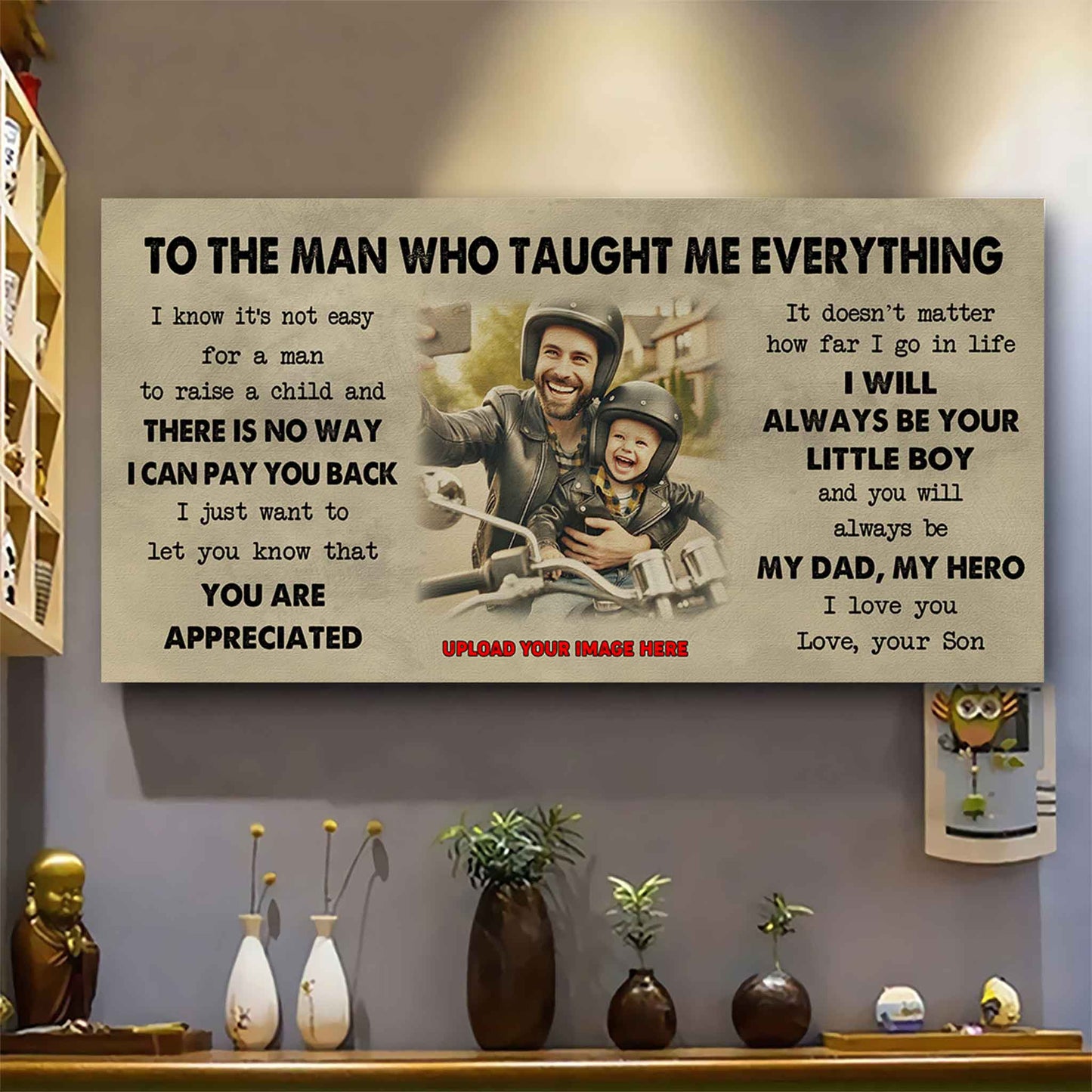drb to the man who taught me everything - you will always be my hero poster canvas gift for father - photo upload