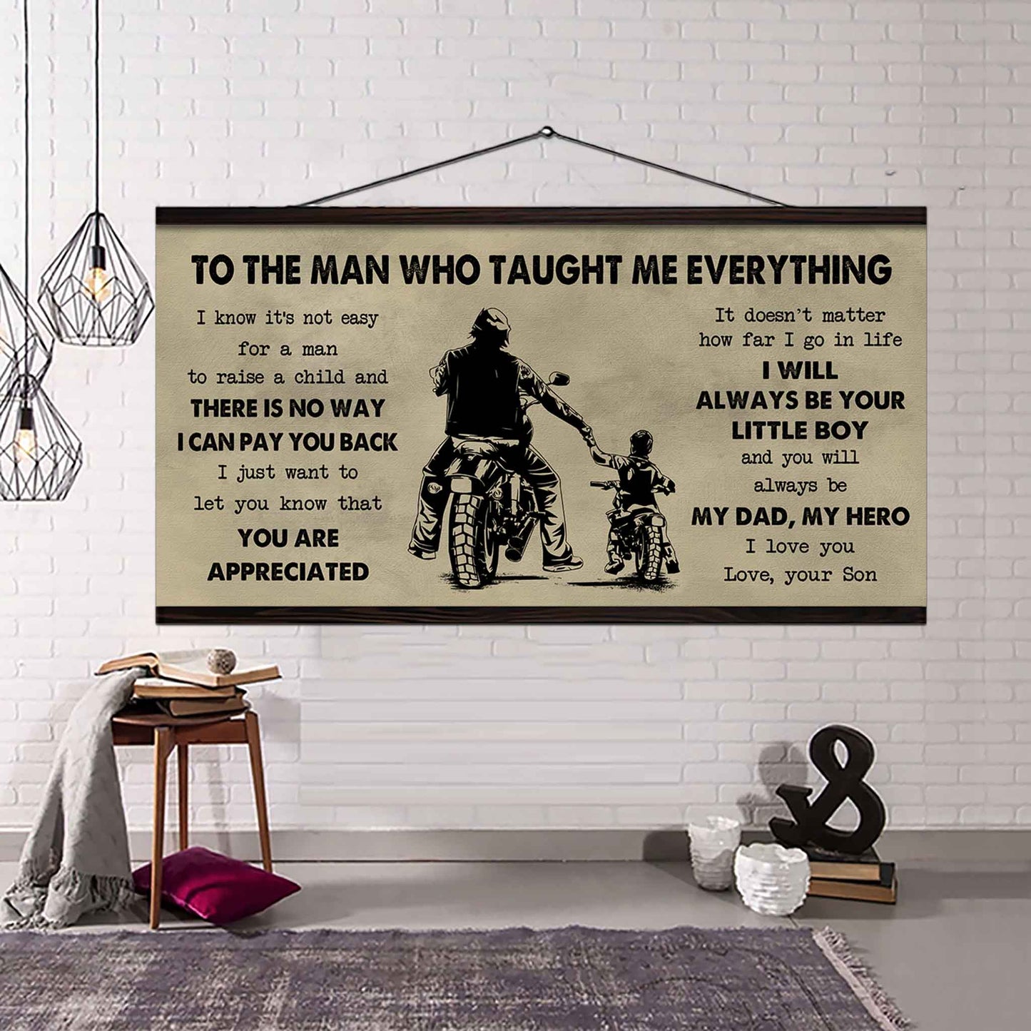drb to the man who taught me everything - you will always be my hero poster canvas gift for father - photo upload