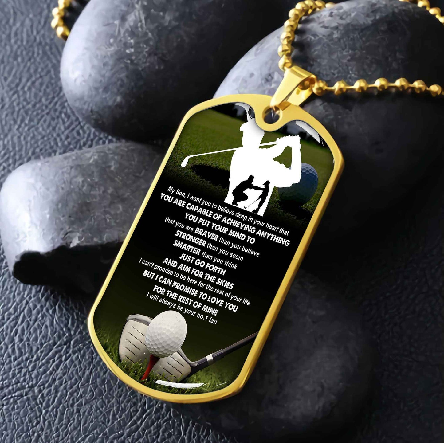 sport military chain 18k gold plated silver plated to my son from dad motivation message i will always be your no 1 fan