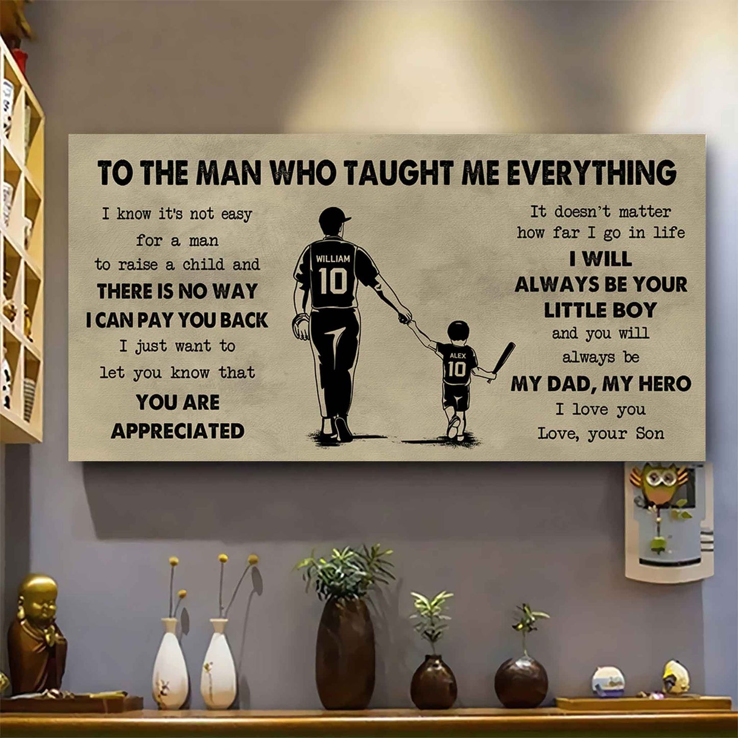 sport-family to the man who taught me everything - you will always be my hero poster canvas gift for father - photo upload
